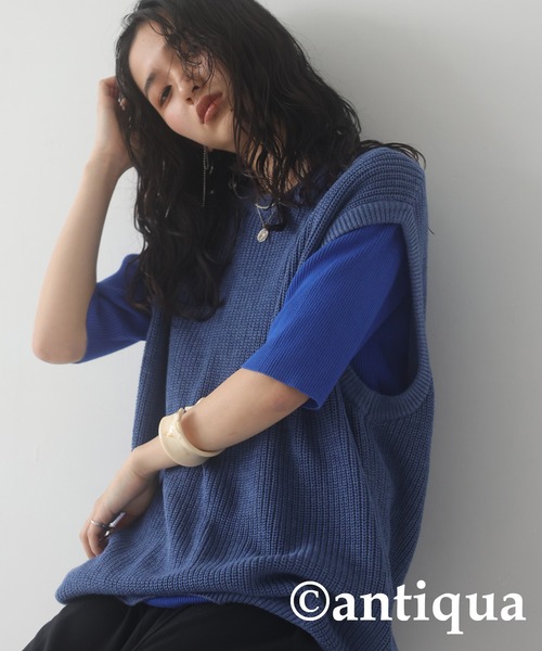 antiqua（アンティカ）の「シンプルニットベスト（ニット/セーター・レディース・ブルー/ブラック/イエロー/カーキ/ダークグレー・FREE）」の6枚目の写真