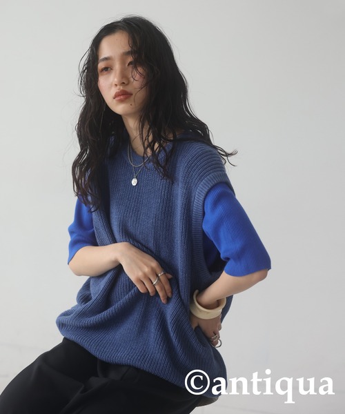 antiqua（アンティカ）の「シンプルニットベスト（ニット/セーター・レディース・ブルー/ブラック/イエロー/カーキ/ダークグレー・FREE）」の12枚目の写真
