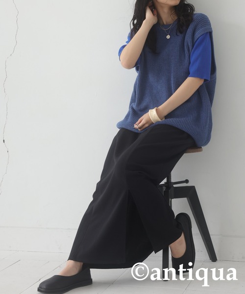 antiqua（アンティカ）の「シンプルニットベスト（ニット/セーター・レディース・ブルー/ブラック/イエロー/カーキ/ダークグレー・FREE）」の11枚目の写真