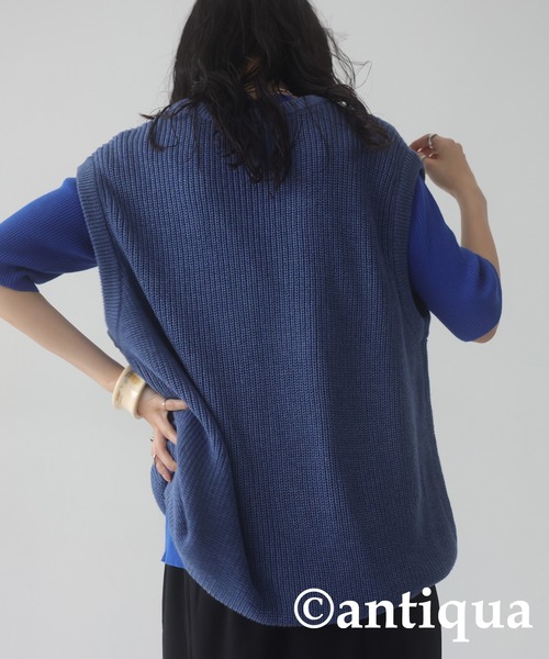 antiqua（アンティカ）の「シンプルニットベスト（ニット/セーター・レディース・ブルー/ブラック/イエロー/カーキ/ダークグレー・FREE）」の9枚目の写真
