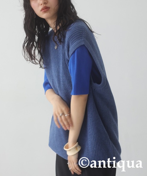 antiqua（アンティカ）の「シンプルニットベスト（ニット/セーター・レディース・ブルー/ブラック/イエロー/カーキ/ダークグレー・FREE）」の7枚目の写真