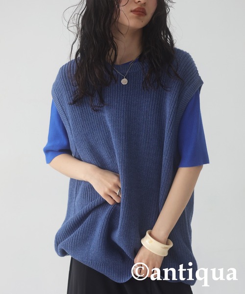antiqua（アンティカ）の「シンプルニットベスト（ニット/セーター・レディース・ブルー/ブラック/イエロー/カーキ/ダークグレー・FREE）」の10枚目の写真