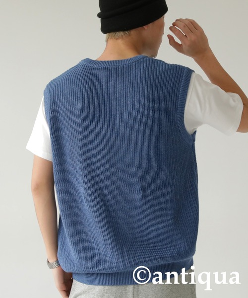 antiqua（アンティカ）の「シンプルニットベスト（ニット/セーター・レディース・ブルー/ブラック/イエロー/カーキ/ダークグレー・FREE）」の14枚目の写真