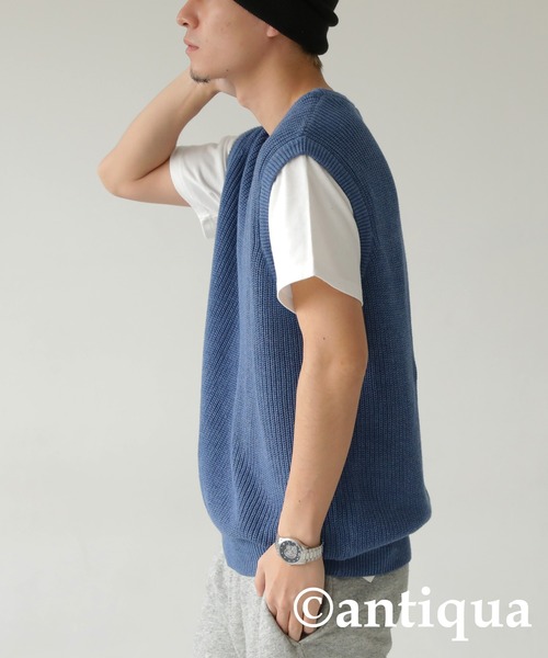 antiqua（アンティカ）の「シンプルニットベスト（ニット/セーター・レディース・ブルー/ブラック/イエロー/カーキ/ダークグレー・FREE）」の13枚目の写真