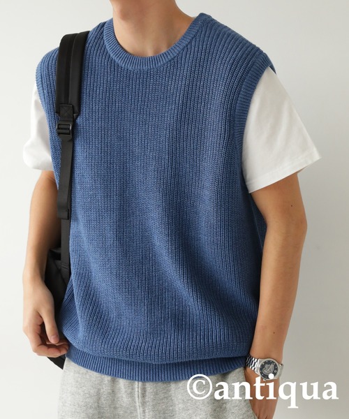 antiqua（アンティカ）の「シンプルニットベスト（ニット/セーター・レディース・ブルー/ブラック/イエロー/カーキ/ダークグレー・FREE）」の18枚目の写真