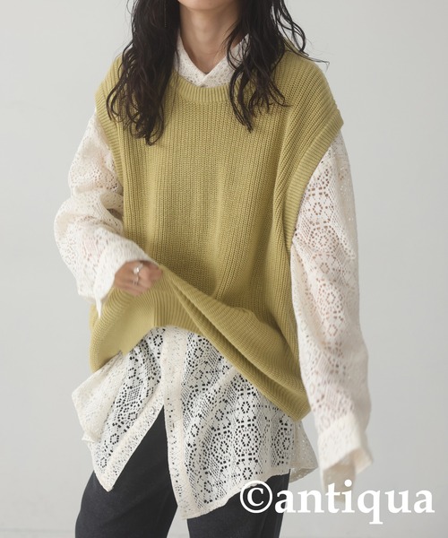 antiqua（アンティカ）の「シンプルニットベスト（ニット/セーター・レディース・ブルー/ブラック/イエロー/カーキ/ダークグレー・FREE）」の19枚目の写真