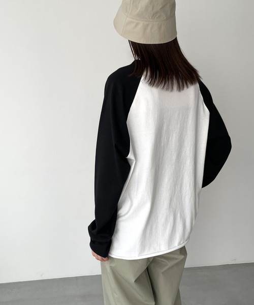 CANAL JEAN（キャナルジーン）の「RED CHOP WORKS(レッドチョップワークス) "kindness"配色ラグランロングTシャツ（Tシャツ/カットソー・レディース・ネイビー/ブラック・ONE SIZE）」の11枚目の写真