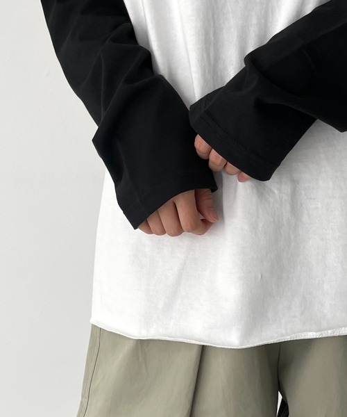 CANAL JEAN（キャナルジーン）の「RED CHOP WORKS(レッドチョップワークス) "kindness"配色ラグランロングTシャツ（Tシャツ/カットソー・レディース・ネイビー/ブラック・ONE SIZE）」の10枚目の写真