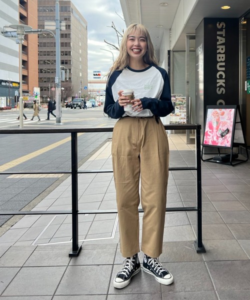 CANAL JEAN（キャナルジーン）の「RED CHOP WORKS(レッドチョップワークス) "kindness"配色ラグランロングTシャツ（Tシャツ/カットソー・レディース・ネイビー/ブラック・ONE SIZE）」の6枚目の写真