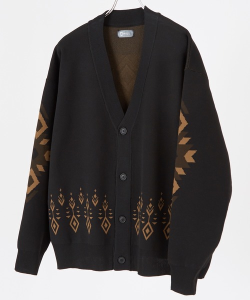 NULL（ヌル）の「【NULL】ネイティブ柄 ニットカーディガン（カーディガン/ボレロ・メンズ・ナチュラル/ブラック・MEDIUM/LARGE）」の4枚目の写真
