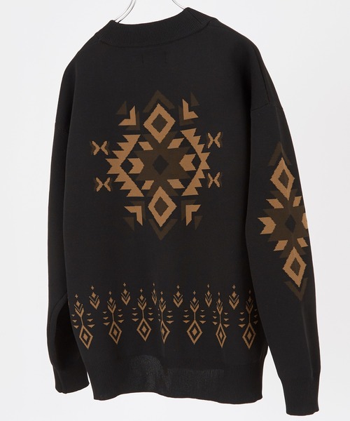 NULL（ヌル）の「【NULL】ネイティブ柄 ニットカーディガン（カーディガン/ボレロ・メンズ・ナチュラル/ブラック・MEDIUM/LARGE）」の5枚目の写真