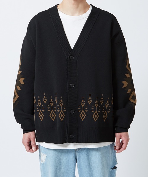 NULL（ヌル）の「【NULL】ネイティブ柄 ニットカーディガン（カーディガン/ボレロ・メンズ・ナチュラル/ブラック・MEDIUM/LARGE）」の6枚目の写真