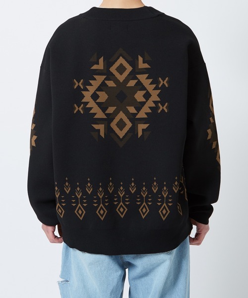 NULL（ヌル）の「【NULL】ネイティブ柄 ニットカーディガン（カーディガン/ボレロ・メンズ・ナチュラル/ブラック・MEDIUM/LARGE）」の8枚目の写真