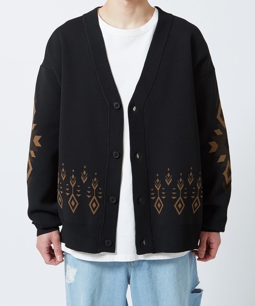 NULL（ヌル）の「【NULL】ネイティブ柄 ニットカーディガン（カーディガン/ボレロ・メンズ・ナチュラル/ブラック・MEDIUM/LARGE）」の9枚目の写真