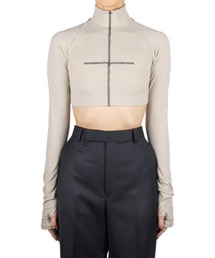 WRINKLE JERSEY CROPPED HI NECK TOP