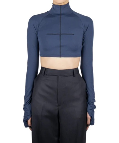 JOHN LAWRENCE SULLIVAN（ジョンローレンスサリバン）の「WRINKLE JERSEY CROPPED HI NECK TOP（Tシャツ/カットソー・レディース・ネイビー/ベージュ/ブラック/グレー・ONE SIZE）」の4枚目の写真