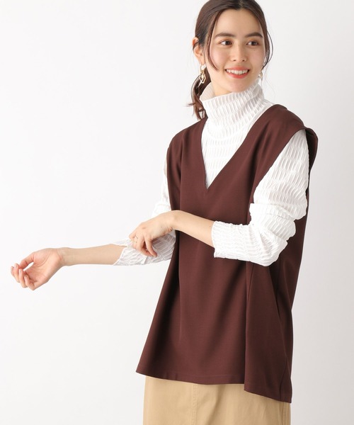 LEPSIM（レプシィム）の「【ハタラク7DAYSシリーズ】Vネックプルオーバージレ　170610（ベスト・レディース・ブラウン/グリーン/アイボリー/ブラック・FREE）」の4枚目の写真