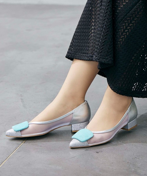 Mode et Jacomo（モードエジャコモ）の「スクエアモチーフチュールパンプス（パンプス・レディース・グレー/ブラック/シルバー/ホワイト×ライトグレー・22.5cm/23cm/23.5cm/24cm/24.5cm）」の6枚目の写真