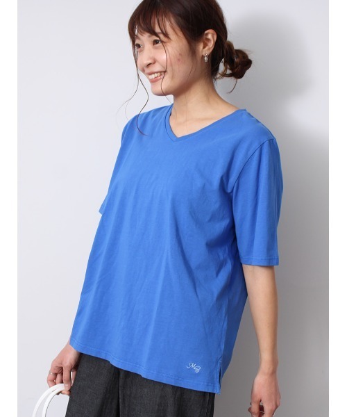 MB mint breeze(エムビーミントブリーズ)の「【L~5L 大きいサイズ】コットン ベア天 Vネック Tシャツ(Tシャツ/カットソー・レディース・ブルー/ブラック/ネイビー/クリーム/ダークインディゴブルー/サックスブルー・LL/5L/4L/3L/L)」の5枚目の写真