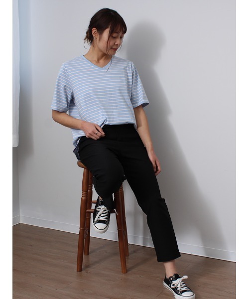 MB mint breeze(エムビーミントブリーズ)の「【L~5L 大きいサイズ】コットン ベア天 Vネック Tシャツ(Tシャツ/カットソー・レディース・ブルー/ブラック/ネイビー/クリーム/ダークインディゴブルー/サックスブルー・LL/5L/4L/3L/L)」の15枚目の写真