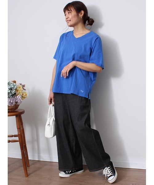 MB mint breeze(エムビーミントブリーズ)の「【L~5L 大きいサイズ】コットン ベア天 Vネック Tシャツ(Tシャツ/カットソー・レディース・ブルー/ブラック/ネイビー/クリーム/ダークインディゴブルー/サックスブルー・LL/5L/4L/3L/L)」の16枚目の写真
