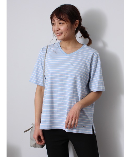 MB mint breeze(エムビーミントブリーズ)の「【L~5L 大きいサイズ】コットン ベア天 Vネック Tシャツ(Tシャツ/カットソー・レディース・ブルー/ブラック/ネイビー/クリーム/ダークインディゴブルー/サックスブルー・LL/5L/4L/3L/L)」の14枚目の写真