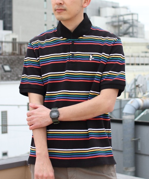 CHUMS(チャムス)の「CHUMS/チャムス ブービーボーダーショールポロシャツ BOOBY BORDER SHAWL POLO SHIRT 23SS(ポロシャツ・メンズ・ブラック/ホワイト・L/XL/M)」の2枚目の写真