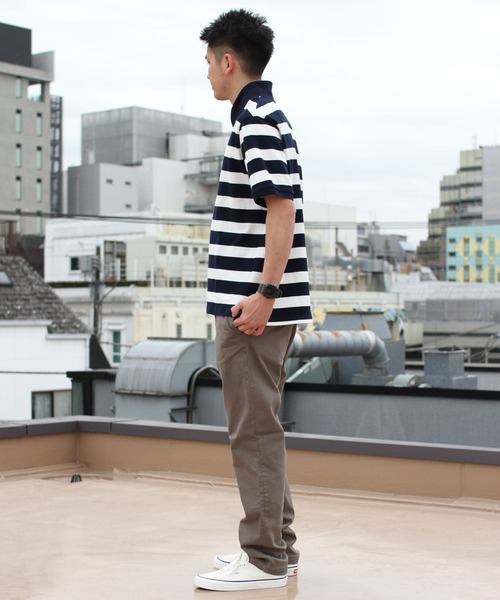 CHUMS(チャムス)の「CHUMS/チャムス ブービーボーダーショールポロシャツ BOOBY BORDER SHAWL POLO SHIRT 23SS(ポロシャツ・メンズ・ブラック/ホワイト・L/XL/M)」の4枚目の写真