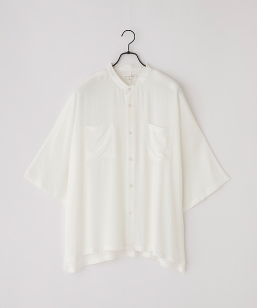 Anchor Smith（アンカー スミス）の「ルーズドルマンレーヨンバンドカラーシャツ（シャツ/ブラウス・メンズ・ブラウン/グリーン/ベージュ/チャコール/ライトグレー/ホワイト/グレイッシュブルー/ブラック/スモークグレー/ダークネイビー・M/L）」の11枚目の写真