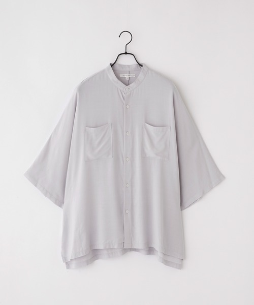 Anchor Smith（アンカー スミス）の「ルーズドルマンレーヨンバンドカラーシャツ（シャツ/ブラウス・メンズ・ブラウン/グリーン/ベージュ/チャコール/ライトグレー/ホワイト/グレイッシュブルー/ブラック/スモークグレー/ダークネイビー・M/L）」の13枚目の写真