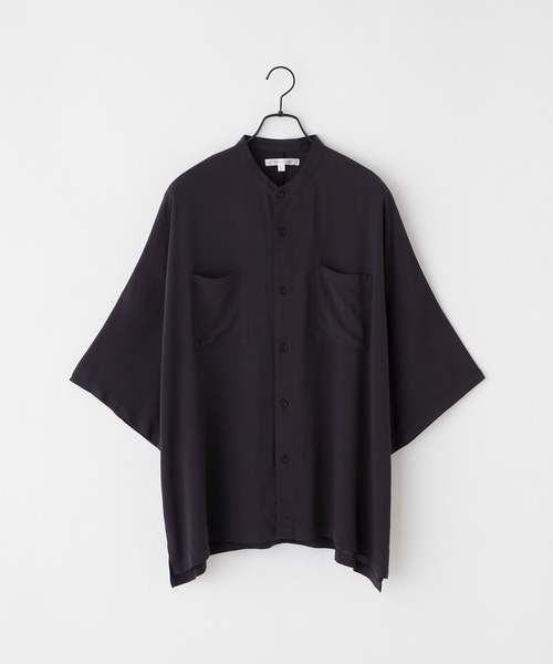 Anchor Smith（アンカー スミス）の「ルーズドルマンレーヨンバンドカラーシャツ（シャツ/ブラウス・メンズ・ブラウン/グリーン/ベージュ/チャコール/ライトグレー/ホワイト/グレイッシュブルー/ブラック/スモークグレー/ダークネイビー・M/L）」の14枚目の写真