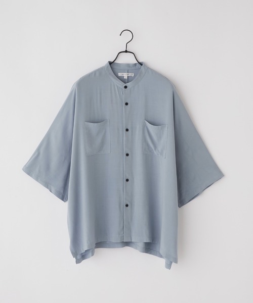 Anchor Smith（アンカー スミス）の「ルーズドルマンレーヨンバンドカラーシャツ（シャツ/ブラウス・メンズ・ブラウン/グリーン/ベージュ/チャコール/ライトグレー/ホワイト/グレイッシュブルー/ブラック/スモークグレー/ダークネイビー・M/L）」の16枚目の写真