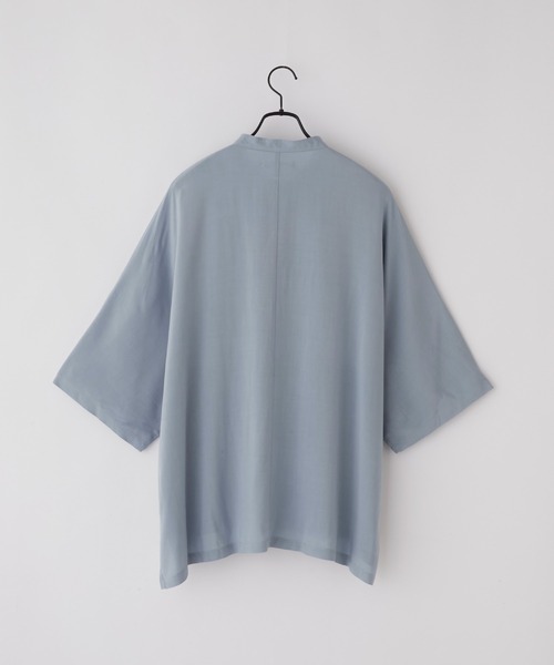 Anchor Smith（アンカー スミス）の「ルーズドルマンレーヨンバンドカラーシャツ（シャツ/ブラウス・メンズ・ブラウン/グリーン/ベージュ/チャコール/ライトグレー/ホワイト/グレイッシュブルー/ブラック/スモークグレー/ダークネイビー・M/L）」の17枚目の写真