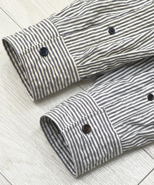 KIIT（キート）の「KIIT キート / CONVERTIBLE COLLAR WRINKLES SHIRT コンバーティブルカラー2WAYリンクルストライプシャツ / KIP-B99-007（シャツ/ブラウス・メンズ・グレー系その他/ベージュ系その他・1/2/3）」の9枚目の写真