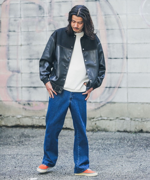URBAN RESEARCH Sonny Label(アーバンリサーチサニーレーベル)の「異素材切替フェイクレザーブルゾン(ブルゾン・メンズ・グリーン系その他/ブラック・LARGE/MEDIUM)」の4枚目の写真
