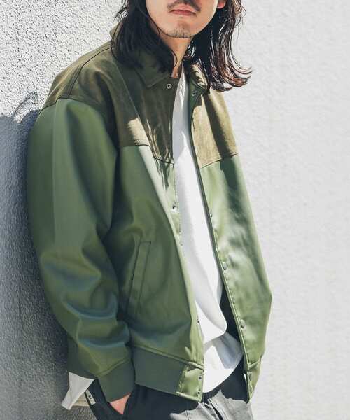 URBAN RESEARCH Sonny Label(アーバンリサーチサニーレーベル)の「異素材切替フェイクレザーブルゾン(ブルゾン・メンズ・グリーン系その他/ブラック・LARGE/MEDIUM)」の5枚目の写真