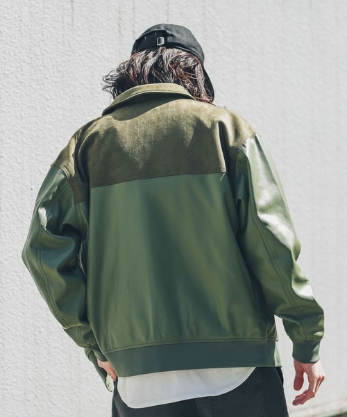 URBAN RESEARCH Sonny Label(アーバンリサーチサニーレーベル)の「異素材切替フェイクレザーブルゾン(ブルゾン・メンズ・グリーン系その他/ブラック・LARGE/MEDIUM)」の6枚目の写真