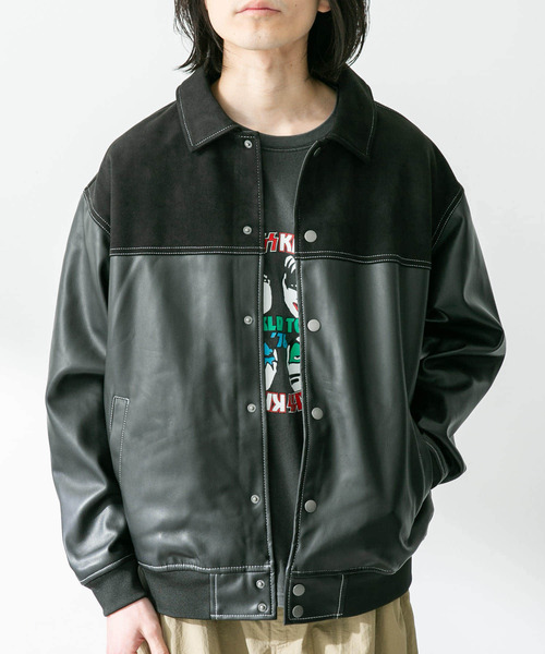 URBAN RESEARCH Sonny Label(アーバンリサーチサニーレーベル)の「異素材切替フェイクレザーブルゾン(ブルゾン・メンズ・グリーン系その他/ブラック・LARGE/MEDIUM)」の9枚目の写真