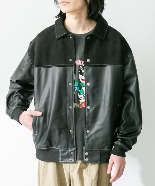 URBAN RESEARCH Sonny Label(アーバンリサーチサニーレーベル)の「異素材切替フェイクレザーブルゾン(ブルゾン・メンズ・グリーン系その他/ブラック・LARGE/MEDIUM)」の10枚目の写真