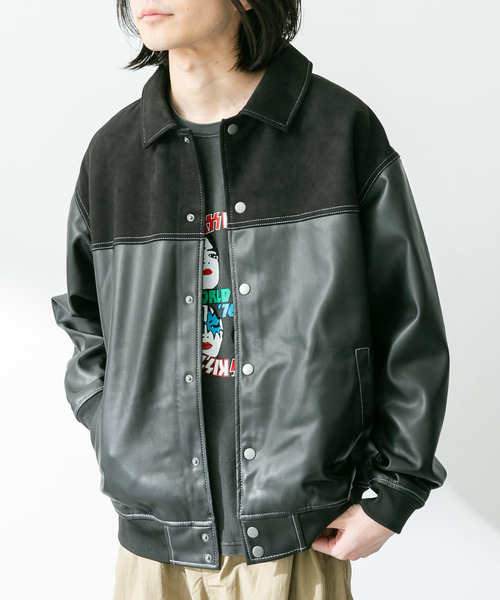 URBAN RESEARCH Sonny Label(アーバンリサーチサニーレーベル)の「異素材切替フェイクレザーブルゾン(ブルゾン・メンズ・グリーン系その他/ブラック・LARGE/MEDIUM)」の12枚目の写真
