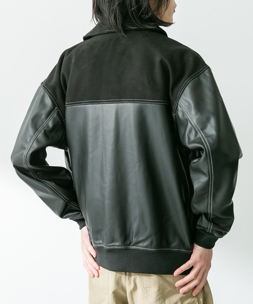 URBAN RESEARCH Sonny Label(アーバンリサーチサニーレーベル)の「異素材切替フェイクレザーブルゾン(ブルゾン・メンズ・グリーン系その他/ブラック・LARGE/MEDIUM)」の13枚目の写真