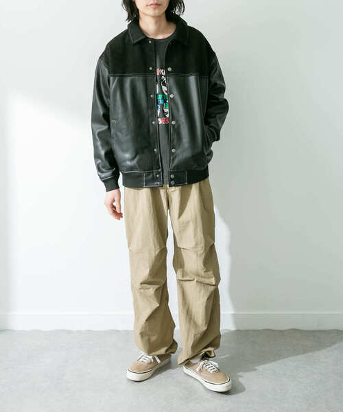 URBAN RESEARCH Sonny Label(アーバンリサーチサニーレーベル)の「異素材切替フェイクレザーブルゾン(ブルゾン・メンズ・グリーン系その他/ブラック・LARGE/MEDIUM)」の14枚目の写真