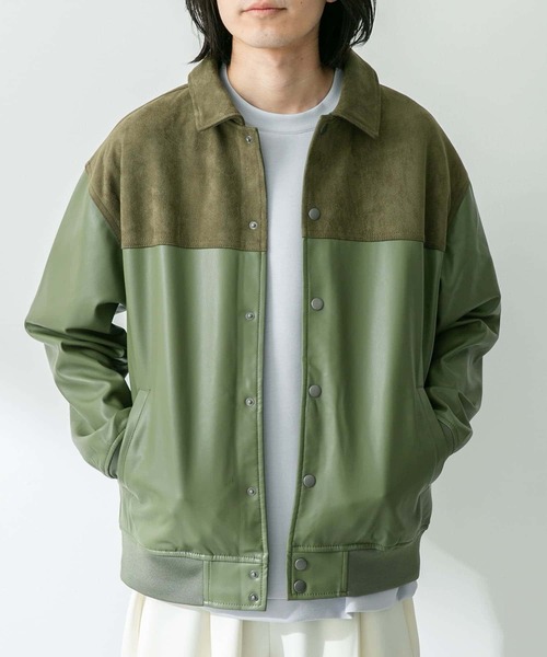 URBAN RESEARCH Sonny Label(アーバンリサーチサニーレーベル)の「異素材切替フェイクレザーブルゾン(ブルゾン・メンズ・グリーン系その他/ブラック・LARGE/MEDIUM)」の18枚目の写真