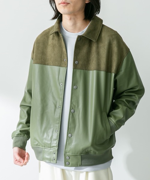 URBAN RESEARCH Sonny Label(アーバンリサーチサニーレーベル)の「異素材切替フェイクレザーブルゾン(ブルゾン・メンズ・グリーン系その他/ブラック・LARGE/MEDIUM)」の19枚目の写真