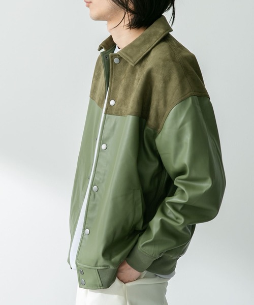 URBAN RESEARCH Sonny Label(アーバンリサーチサニーレーベル)の「異素材切替フェイクレザーブルゾン(ブルゾン・メンズ・グリーン系その他/ブラック・LARGE/MEDIUM)」の20枚目の写真