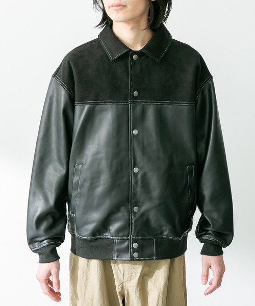 URBAN RESEARCH Sonny Label(アーバンリサーチサニーレーベル)の「異素材切替フェイクレザーブルゾン(ブルゾン・メンズ・グリーン系その他/ブラック・LARGE/MEDIUM)」の22枚目の写真