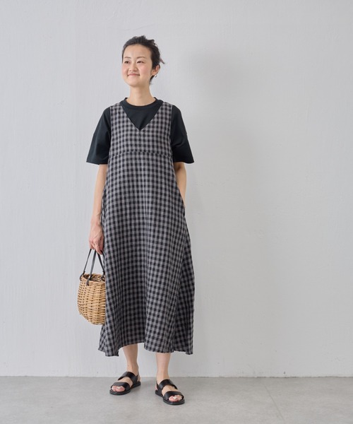 BEARDSLEY(ビアズリー)の「《ビアズリー》リネンギンガムジャンパースカート(ワンピース・レディース・グレー・S/M)」の2枚目の写真