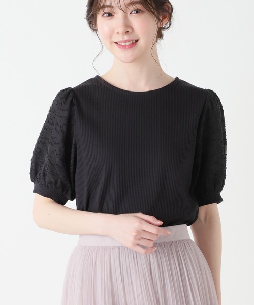 Honeys（ハニーズ）の「袖異素材トップス（Tシャツ/カットソー