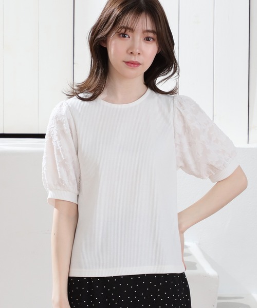 Honeys（ハニーズ）の「袖異素材トップス（Tシャツ/カットソー