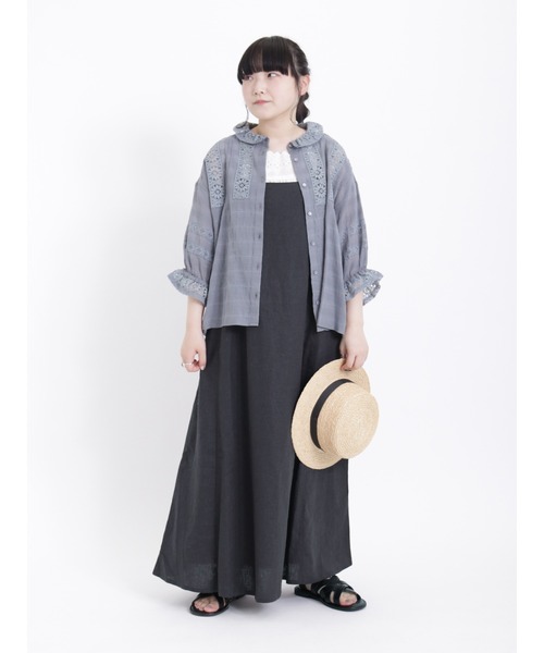 Samansa Mos2（サマンサ モスモス）の「リネンレーヨンキャミワンピース（ワンピース・レディース・ブラック/グレー/ブルー/ベージュ/チャコール・ﾌﾘ-）」の3枚目の写真